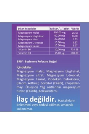 Magnezyum 5 Plus 60 Tablet 200mg Malat-Bisglisinat-Sitrat-L-Treonat-Taurat-B6-D3 - 3