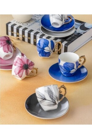 Magnolientasse mit Blumenmuster, buntes Porzellan-Kaffeetassen-Set für 6 Personen 0163 1025070. 0035 - 2