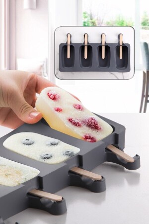 Magnum Dondurma Kalıbı Ve 50 Adet Ahşap Çubuk -4'lü Büyük Boy Pratik Magnum Silikon Dondurma Kalıbı EA-8548-13 - Earabul