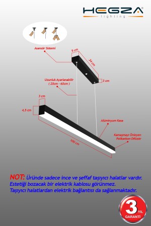 Magro 100cm ( Siyah Kasa, Beyaz Işık ) Ledli Sarkıt Lineer Modern Led Avize, Salon, Mutfak, Masa Magro-100-Siyah - 7