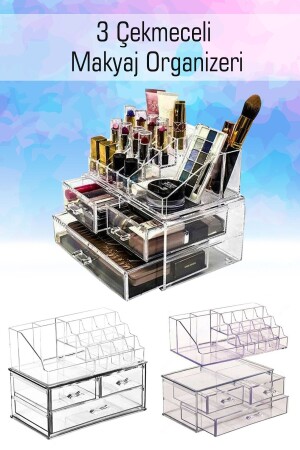 Make-up-Box mit 3 Schubladen und oberer Ablage, Schmuckzubehör-Organizer, Make-up-Kosmetik-Organizer - 1