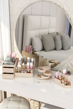 Make-up-Organizer und Kosmetik-Aufbewahrungsbox, Organizer, 3-teiliges Set, Creme. 3-teiliges Set, elegant, LONA YOUNG, CREME - 2