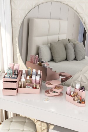 Make-up-Organizer und Kosmetik-Aufbewahrungsbox, Organizer, 3er-Set, 3er-Set, elegant, LONA YOUNG, PINK - 2