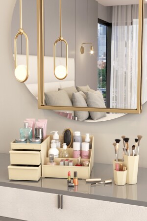 Make-up-Organizer und Kosmetik-Aufbewahrungsbox, Organizer-Set, 2er-Set, 2er-Set, elegantes Sandy Cream - 1