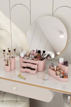 Make-up-Organizer und Kosmetik-Aufbewahrungsbox, Organizer-Set, 3er-Set, Puderrosa, 3-teiliges Set, SANDY SIERRA YOUNG PINK - 2