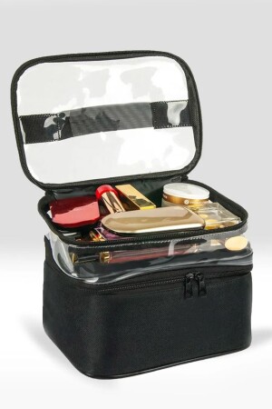 Make-up-Tasche, Reise-Pflegetasche, schwarzes transparentes Fach – 2-Fächer-Funktioneller Kosmetik-Organizer jtmkyj - 1