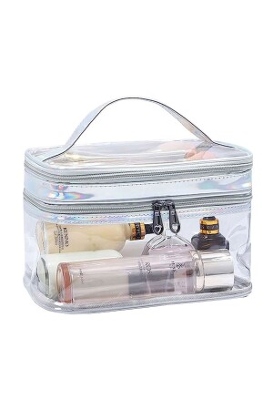 Make-up-Tasche, Reise-Pflegetasche, silberfarben, transparentes Fach – funktionaler Organizer mit 2 Fächern - 1