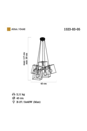 Mako 5 Li Siyah-altın Avize 5xe27 1523-85 - 4