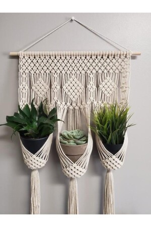 Makrome Saksılık 3'lü B004 - Bohem Handmade