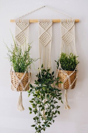 Makromedya Makrome Ip Askı Üçlü Çiçeklik - Makroboho