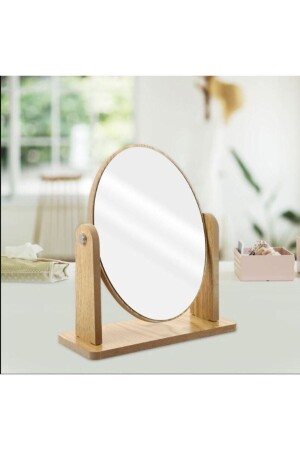Makyaj Aynası Ahşap Masa Aynası Oval Ayarlanabilir Makeup Mirror - 1
