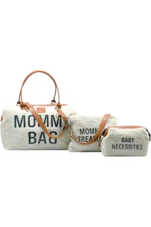 Mama-Tasche, exklusives Ecru-Lamm-Plüsch-Set mit 3 Baby-Mutter-Babypflege- und Damen-Taschen AYB-KUZUPLS - 2