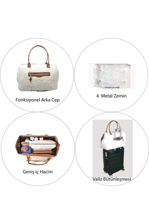 Mama-Tasche, exklusives Ecru-Lamm-Plüsch-Set mit 3 Baby-Mutter-Babypflege- und Damen-Taschen AYB-KUZUPLSD - 7