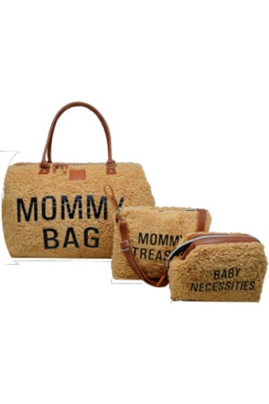 Mama-Tasche, exklusives Kamel-Lamm-Plüsch-Set, 3 Stück, Baby-Mutter-Baby-Pflege und Damen-Tasche AYB-KUZUPLS - 3