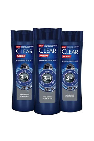 Männer 3 In 1 Shampoo & Duschgel Reinigende Kohle Haar Für Gesicht Körper 350 ml X3 - 3