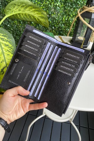 Mannu - Elite Serie Schwarzes langes Portemonnaie mit Handband und Echtleder-Münzfach - 4