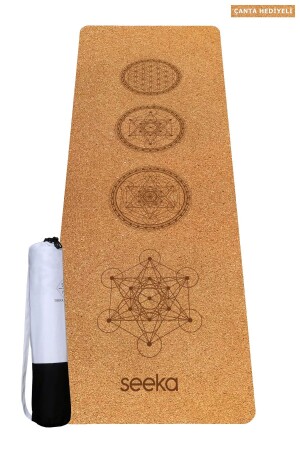 Mantar Yüzeyli Doğal Kauçuk Yoga Matı - Mandala + Taşıma Çantası CORKSERIES - 1