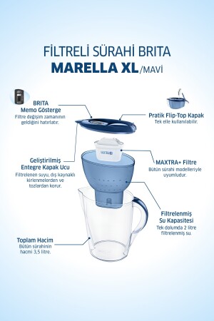 Marella XL 3 Filtreli Su Arıtma Sürahisi - Mavi 4006387085223P - 4