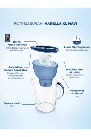 Marella Xl ''3x Maxtra Pro All-ın-1 Filtreli'' Su Arıtma Sürahisi – Mavi (3-5 L) - 4