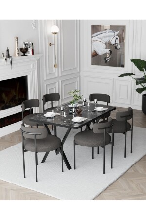 Margo Teddy Sandalye 80x140 Yemek Masası Mutfak Masası 6 Kişilik Masa Sandalye Takımı - 2