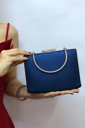 Marineblaue Abendkleid-Clutch-Portfolio-Damentasche aus Satin für Damen - 2