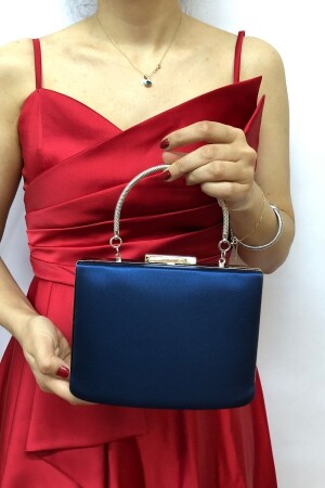 Marineblaue Abendkleid-Clutch-Portfolio-Damentasche aus Satin für Damen - 3