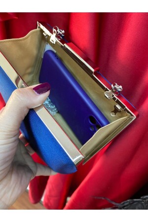 Marineblaue Abendkleid-Clutch-Portfolio-Damentasche aus Satin für Damen - 5