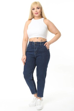 Marineblaue Lycra-Mom-Jeans mit Falten in Übergröße für Damen C600 - 1