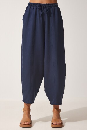 Marineblaue Shalwar-Hose aus Leinenviskose mit Taschen CV00001 für Damen - 3