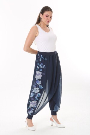 Marineblaue Shalwar-Hose für Damen in Wickeloptik aus Chiffon in großen Größen mit Viskose-Innenhose 65N37631 - 1