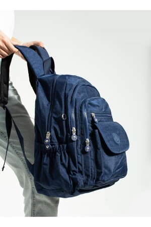 Marineblaue Unisex-Schultasche in Mega-Größe mit verstellbarem orthopädischem Riemen, 9 Fächern und Laptopfach - 1