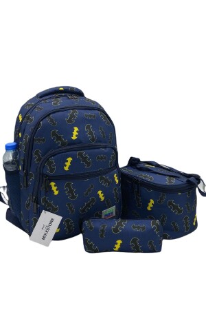 Marineblauer Master Pack-Grundschulrucksack für Herren mit Fledermausmuster, Ernährungsbox und Stifthalter - 1