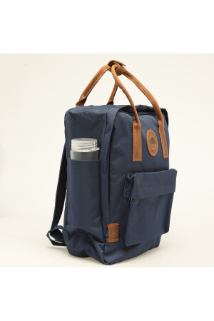 Marineblauer Unisex-Rucksack aus wasserdichtem Imperteks-Gewebe mit Griff aus 100 % echtem Leder und Laptopfach - 6