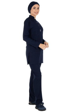 Marineblaues, dickes Lycra-Hijab-Krankenschwesteruniform- und Chirurgenarzt-Uniform-Set LIKRA-TESETTUR - 3