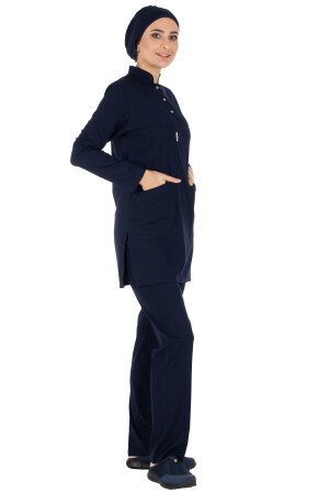 Marineblaues, dickes Lycra-Hijab-Krankenschwesteruniform- und Chirurgenarzt-Uniform-Set LIKRA-TESETTUR - 4