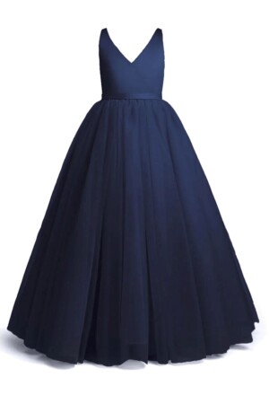Marineblaues Geburtstagskleid für Mädchen, Cross-Longmodel - 1