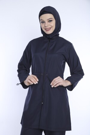 Marineblaues Lycra-Kopftuch, 4-teilig, vollständig bedeckt, wasserabweisend, schnell trocknend, Hijab-Badeanzug mit Reißverschluss, TMS1011 - 2