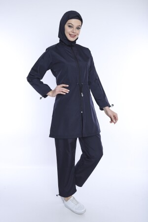 Marineblaues Lycra-Kopftuch, 4-teilig, vollständig bedeckt, wasserabweisend, schnell trocknend, Hijab-Badeanzug mit Reißverschluss, TMS1011 - 4