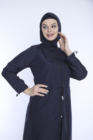 Marineblaues Lycra-Kopftuch, 4-teilig, vollständig bedeckt, wasserabweisend, schnell trocknend, Hijab-Badeanzug mit Reißverschluss, TMS1011 - 5
