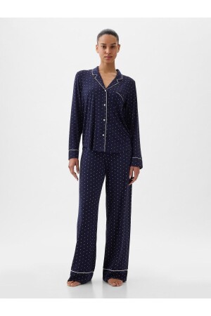 Marineblaues Modal-Pyjamaoberteil für Damen - 1