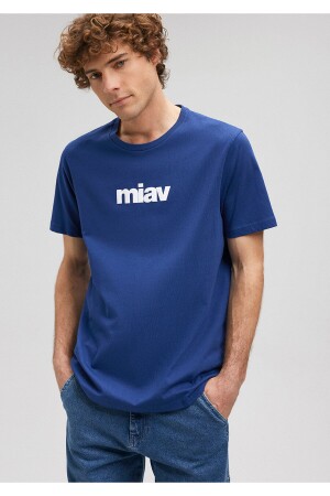 Marineblaues T-Shirt mit Miav-Aufdruck, reguläre Passform / normaler Schnitt 067153-70722 - 1