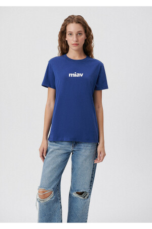 Marineblaues T-Shirt mit Miav-Aufdruck, reguläre Passform / normaler Schnitt 1610622-70722 - 2