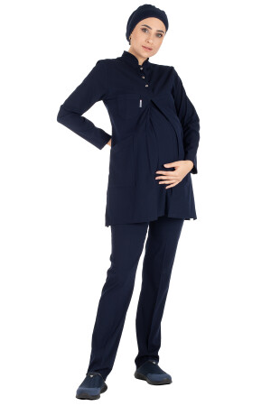 Marineblaues Umstands-Hijab aus dünnem Lycra-Stoff, Krankenschwester-Arzt-Uniform-Set - 2