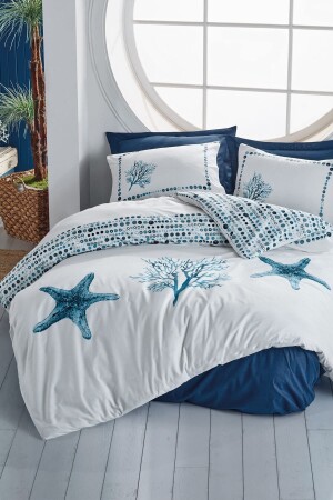 Maritimes Doppelbett-Bettbezug-Set Star Navy Blue 8680108053645 - 1