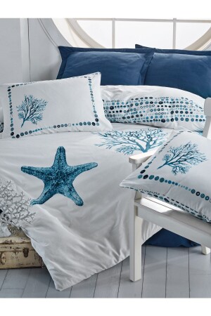 Maritimes Doppelbett-Bettbezug-Set Star Navy Blue 8680108053645 - 5