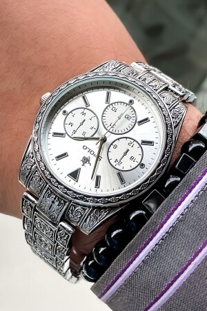 Marke Silber Farbe Herren Armbanduhr mit Armband Geschenk TRENDSPOLO120 - 1