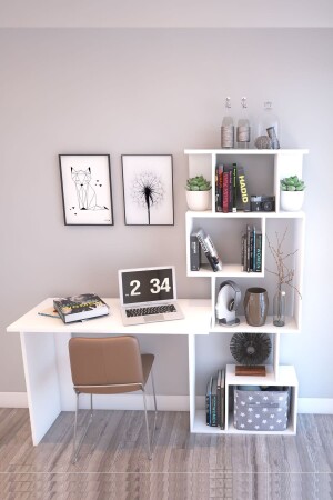 Marla Funktioneller Schreibtisch mit Bücherregal, Weiß DKRNYMRLCM0001 - 2