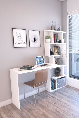 Marla Funktioneller Schreibtisch mit Bücherregal, Weiß DKRNYMRLCM0001 - 3