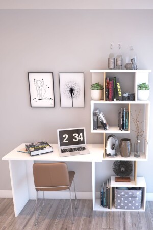 Marla Funktioneller Schreibtisch mit Bücherregal, Weiße Eiche DKRNYMRLCM0001 - 2