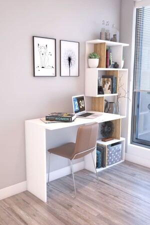 Marla Funktioneller Schreibtisch mit Bücherregal, Weiße Eiche DKRNYMRLCM0001 - 3